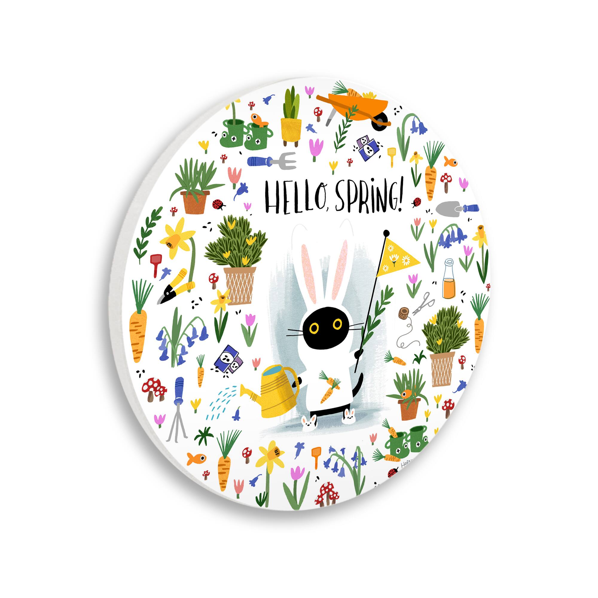 Stupell Industries 12" x 12" Hello Spring Black Cat Wall Plaque
